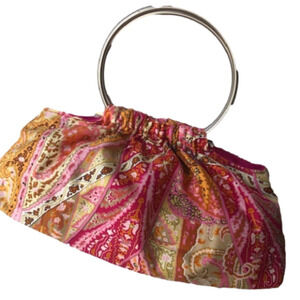 𝅺echo Pink Pattern Silk Metal Hoop Purse